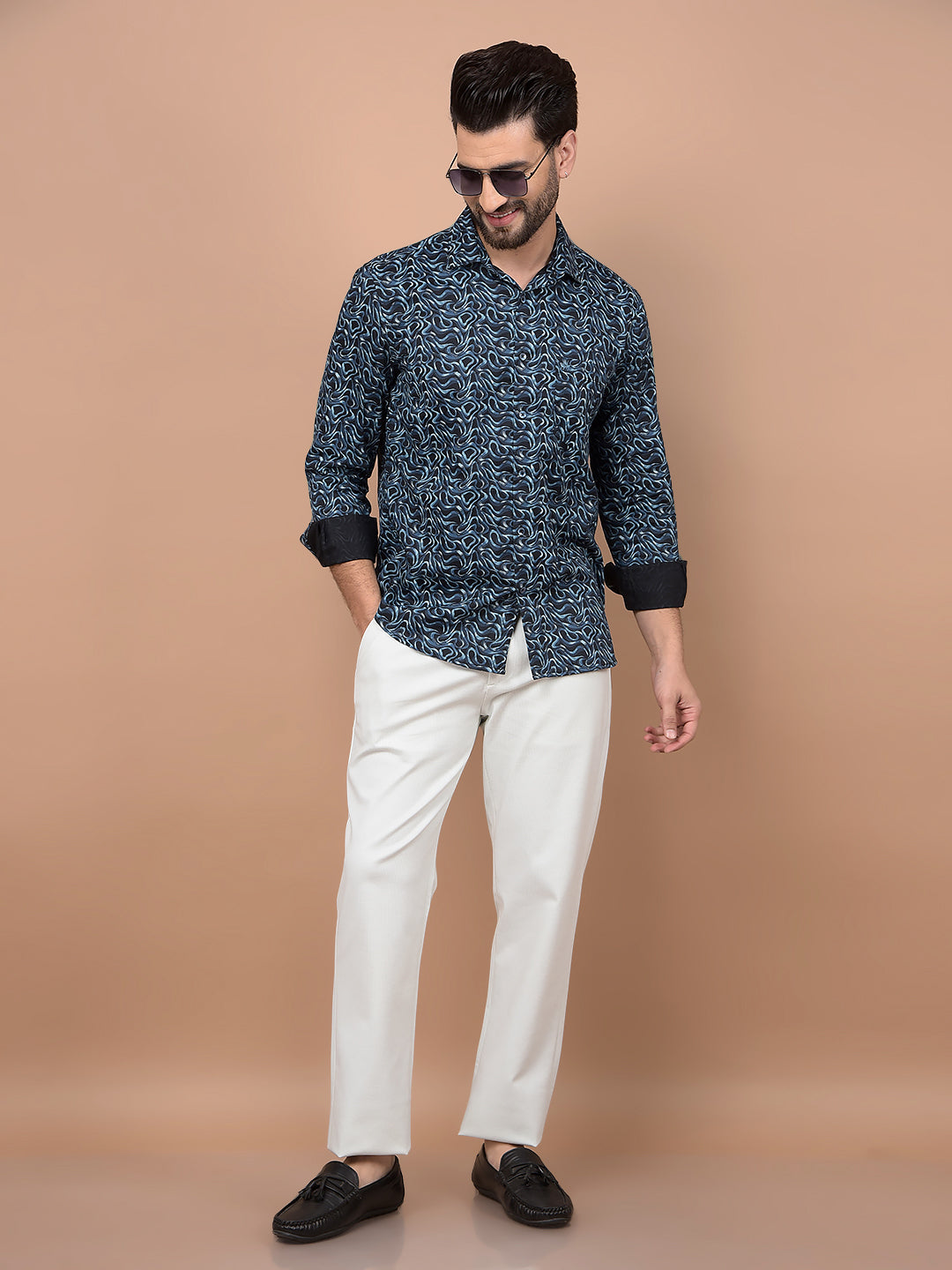 Navy Blue Printed Shirt-Men Shirts-Crimsoune Club
