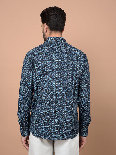 Navy Blue Printed Shirt-Men Shirts-Crimsoune Club