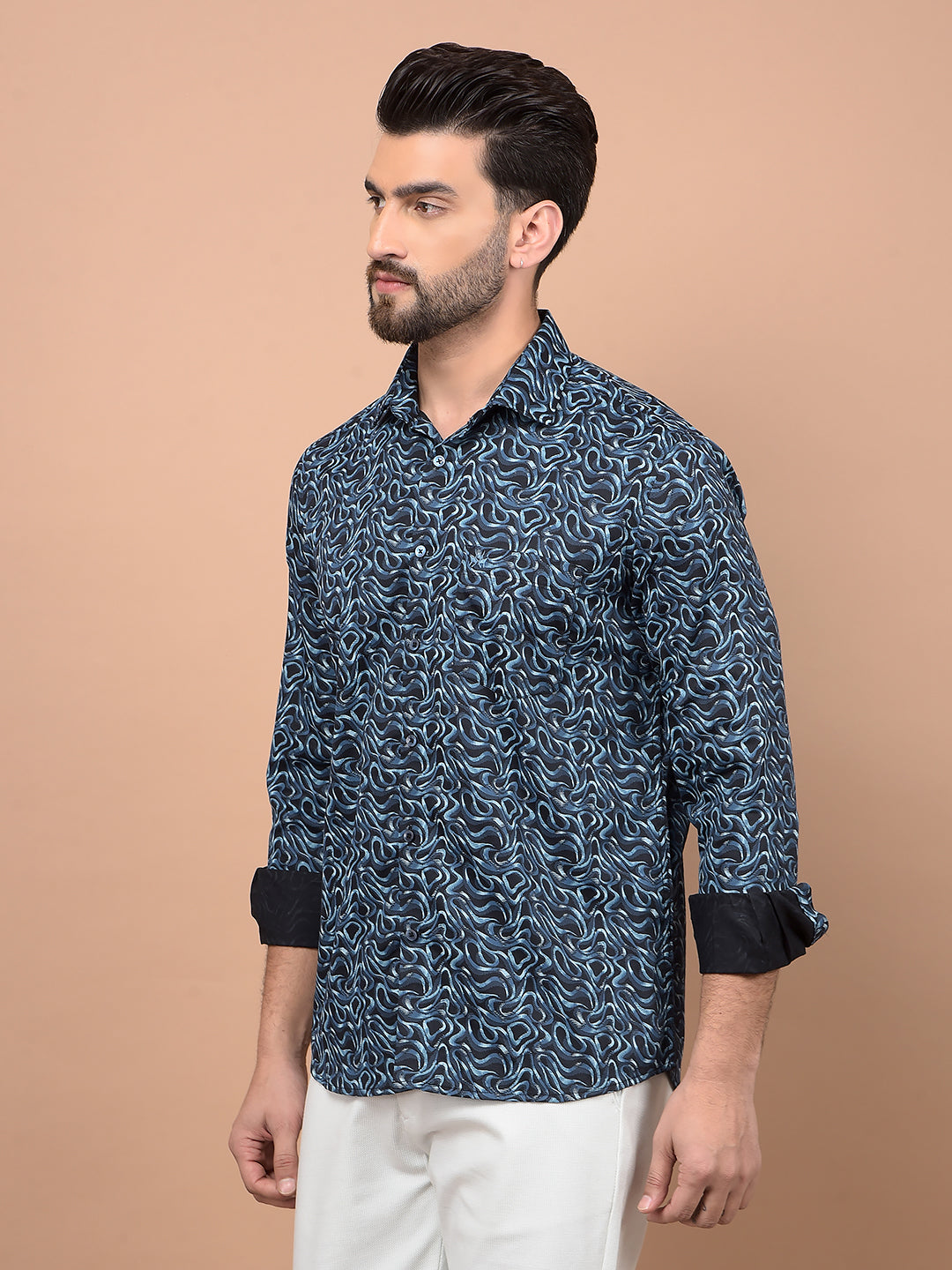 Navy Blue Printed Shirt-Men Shirts-Crimsoune Club