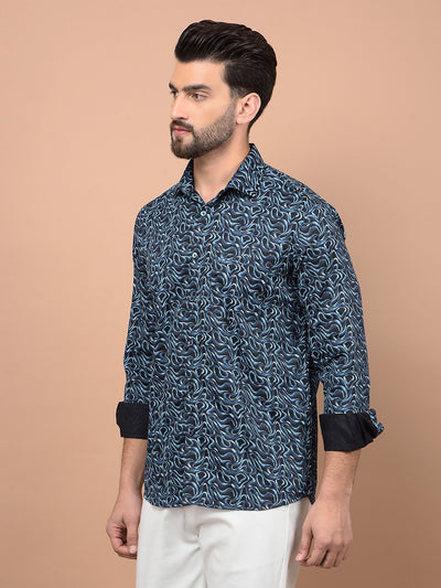 Navy Blue Printed Shirt-Men Shirts-Crimsoune Club