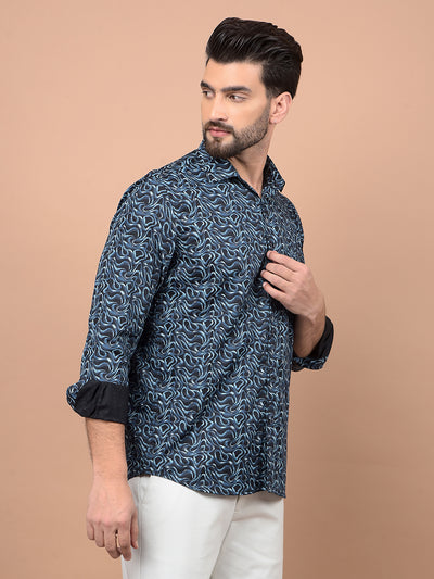 Navy Blue Printed Shirt-Men Shirts-Crimsoune Club
