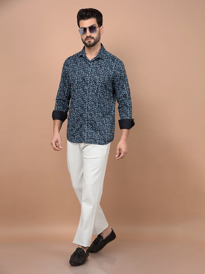 Navy Blue Printed Shirt-Men Shirts-Crimsoune Club