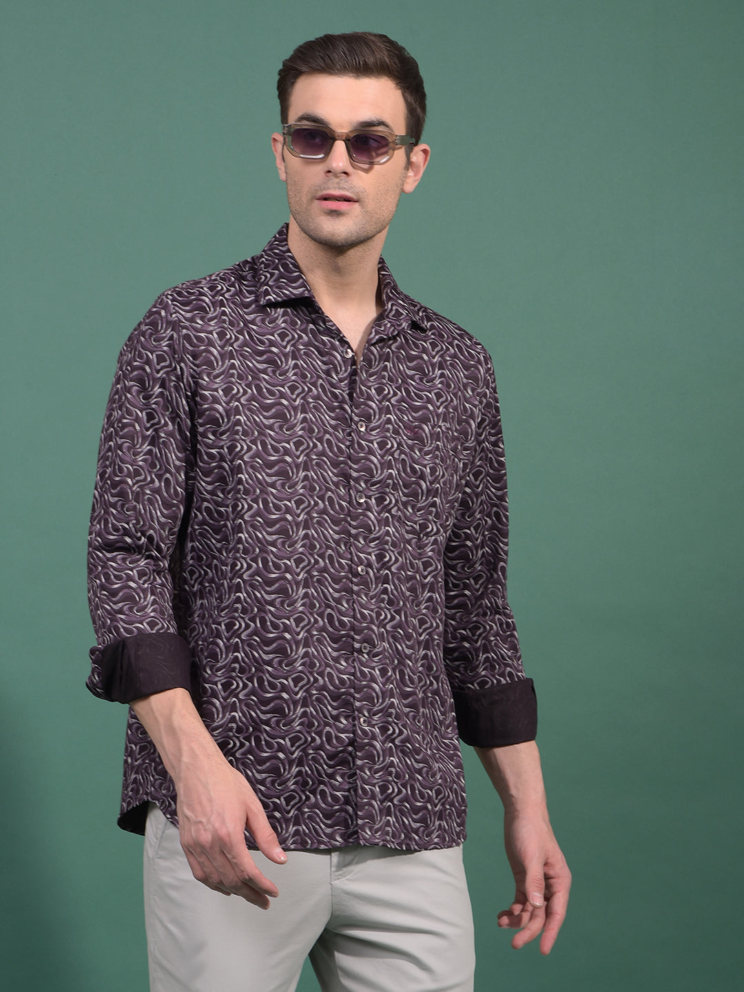 Wine Abstract Print Shirt-Men Shirts-Crimsoune Club