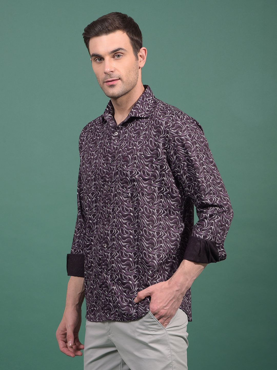 Wine Abstract Print Shirt-Men Shirts-Crimsoune Club