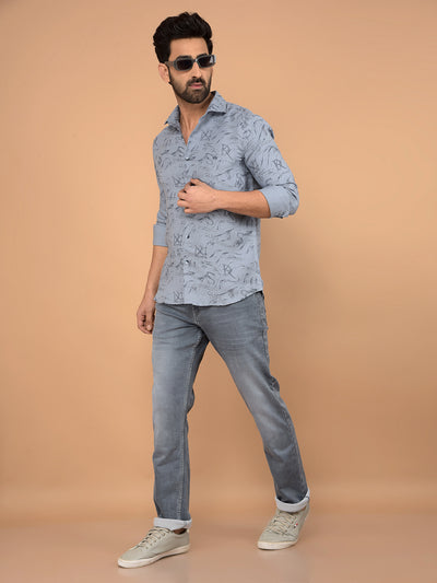 Blue Typographic Print Shirt-Men Shirts-Crimsoune Club