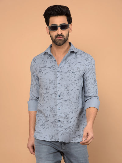 Blue Typographic Print Shirt-Men Shirts-Crimsoune Club
