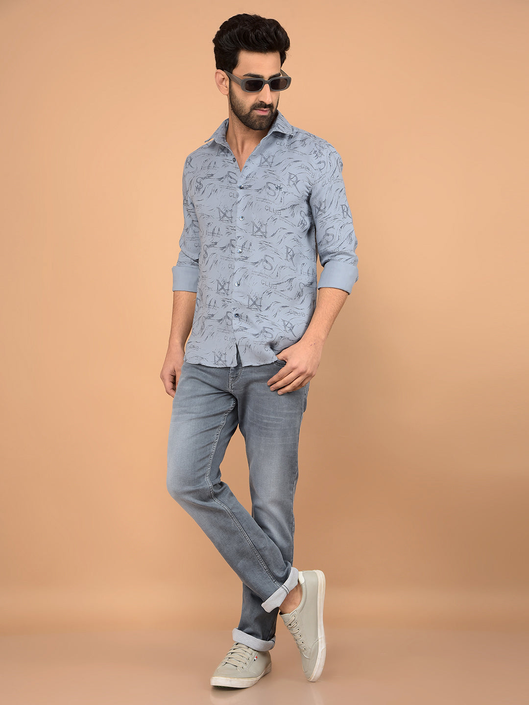 Blue Typographic Print Shirt-Men Shirts-Crimsoune Club