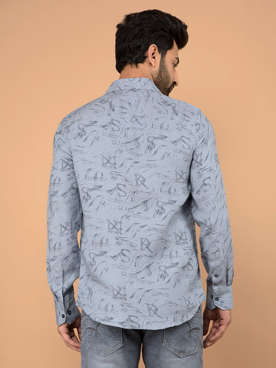 Blue Typographic Print Shirt-Men Shirts-Crimsoune Club