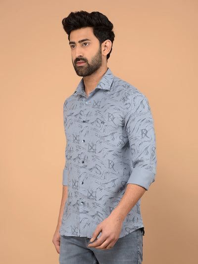 Blue Typographic Print Shirt-Men Shirts-Crimsoune Club