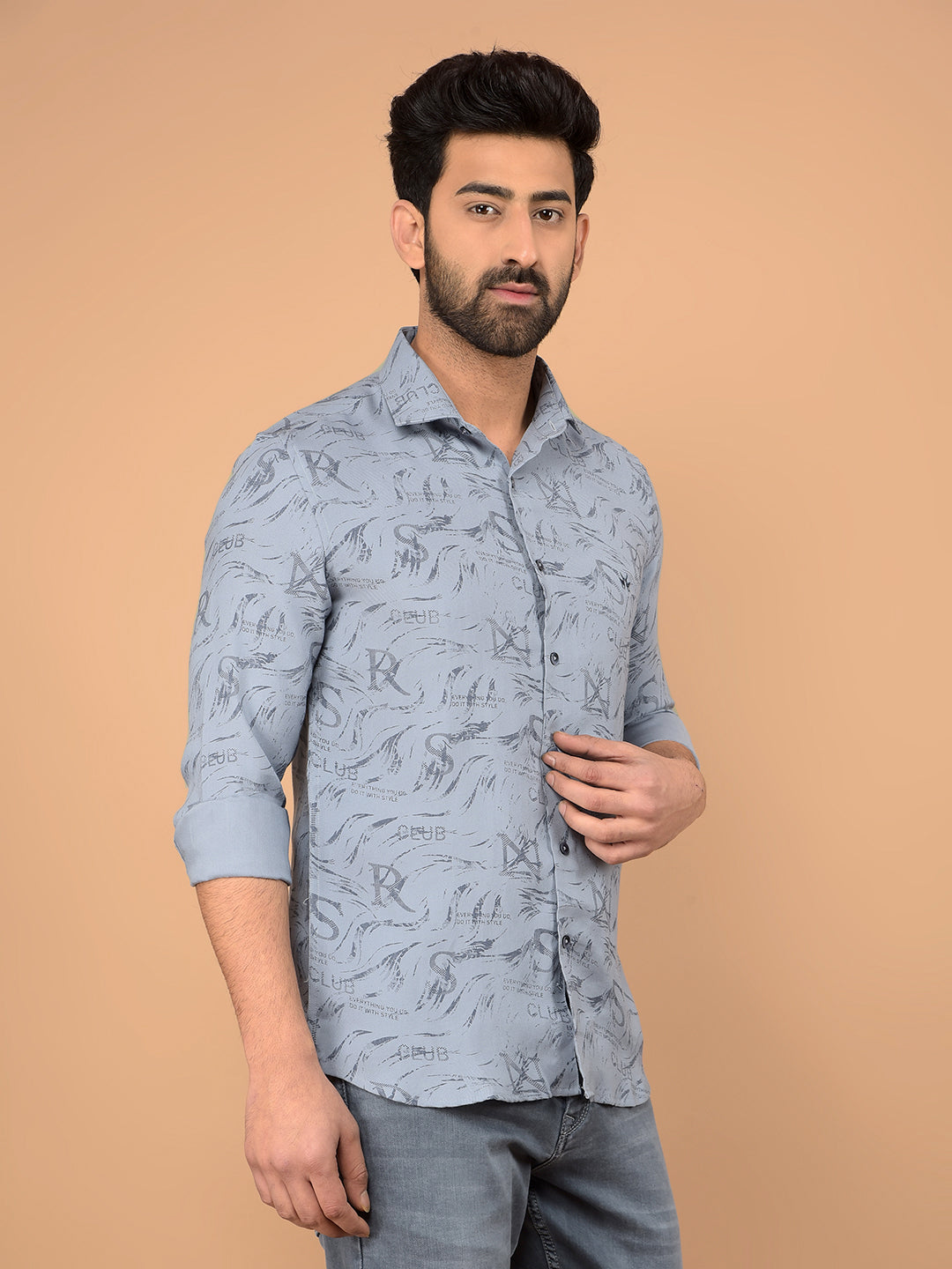 Blue Typographic Print Shirt-Men Shirts-Crimsoune Club