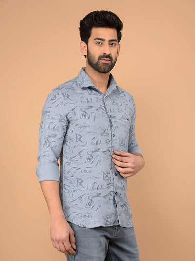 Blue Typographic Print Shirt-Men Shirts-Crimsoune Club