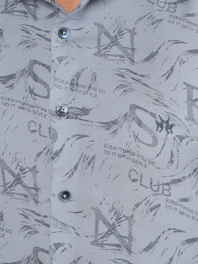 Blue Typographic Print Shirt-Men Shirts-Crimsoune Club