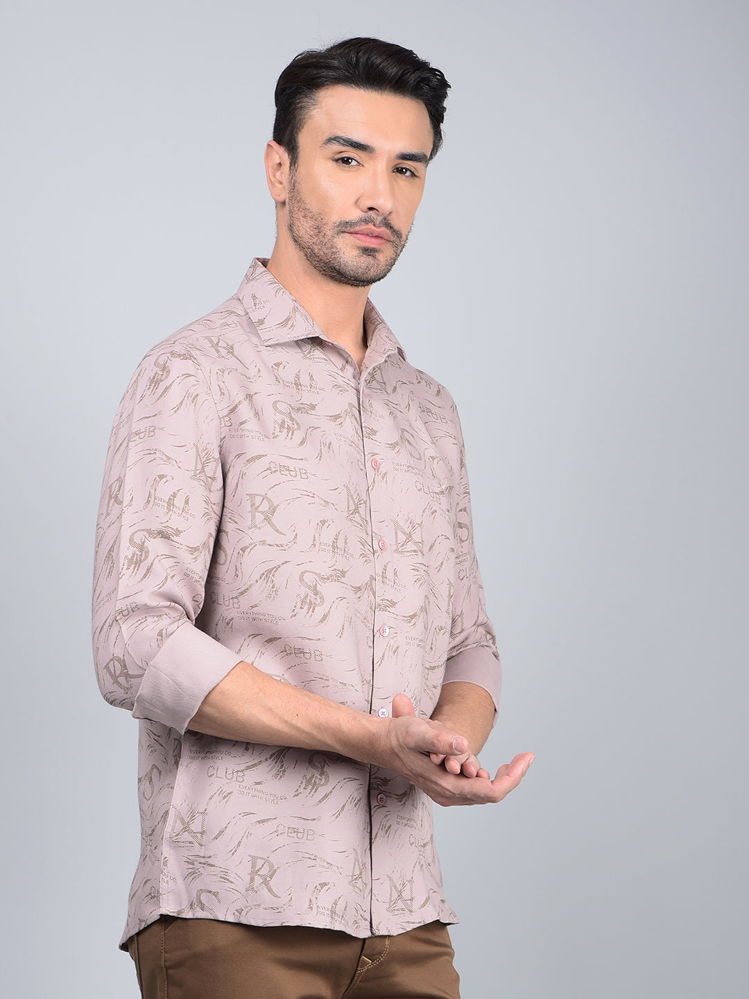 Pink Typographic Print Shirt-Men Shirts-Crimsoune Club