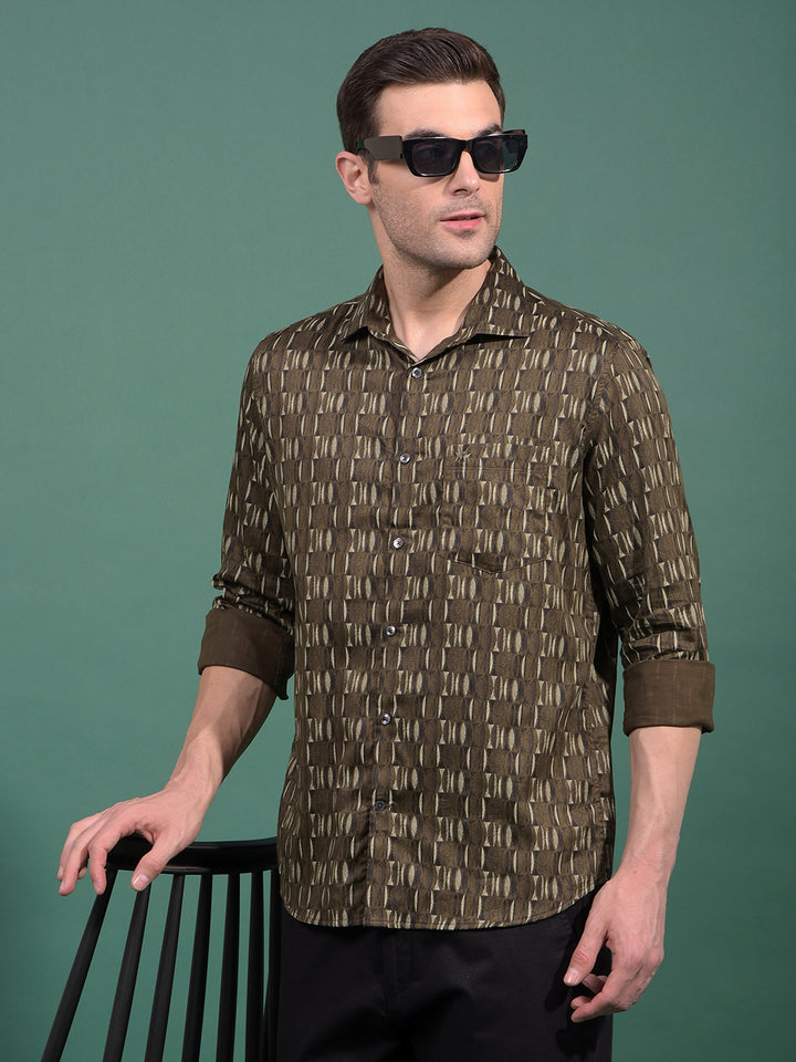 Olive Printed Shirt-Men Shirts-Crimsoune Club