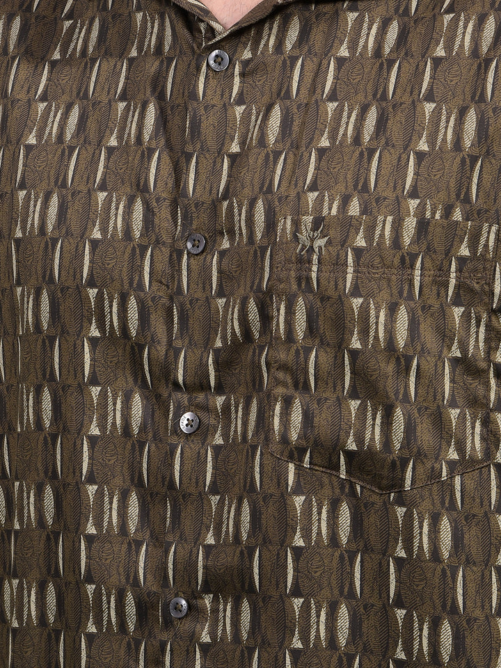 Olive Printed Shirt-Men Shirts-Crimsoune Club