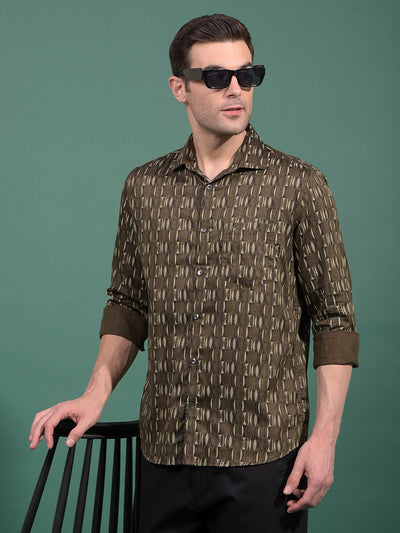 Olive Printed Shirt-Men Shirts-Crimsoune Club