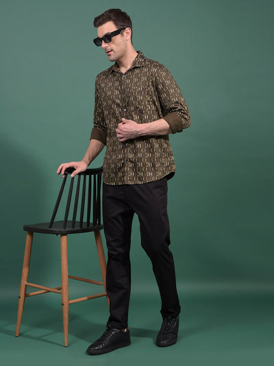 Olive Printed Shirt-Men Shirts-Crimsoune Club
