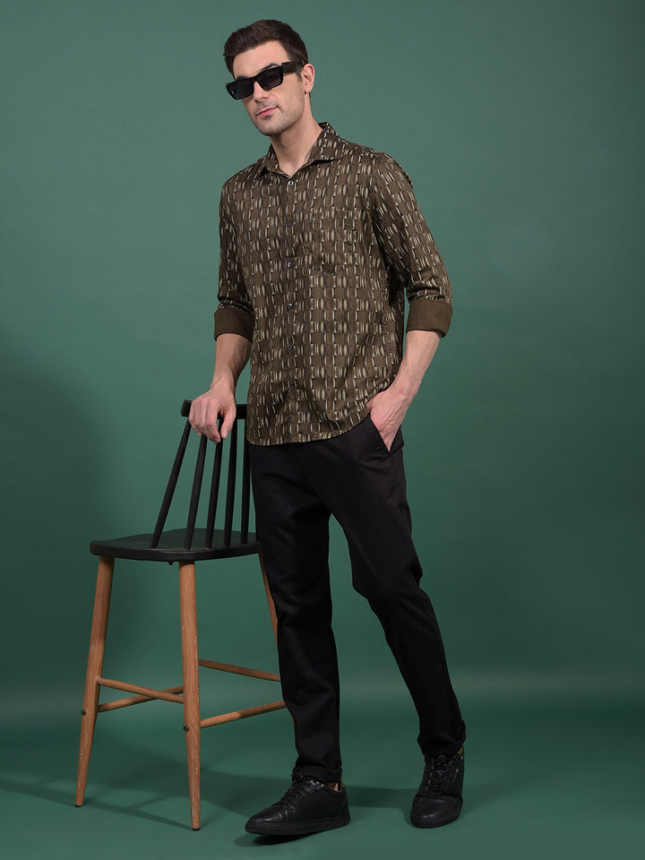 Olive Printed Shirt-Men Shirts-Crimsoune Club
