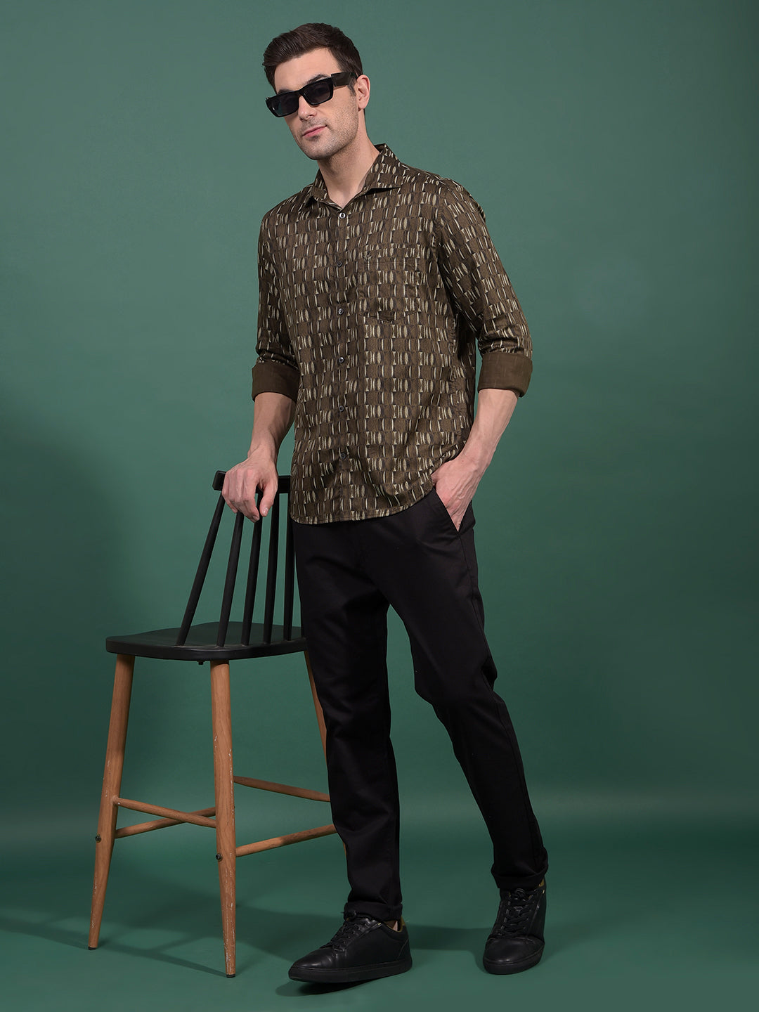 Olive Printed Shirt-Men Shirts-Crimsoune Club