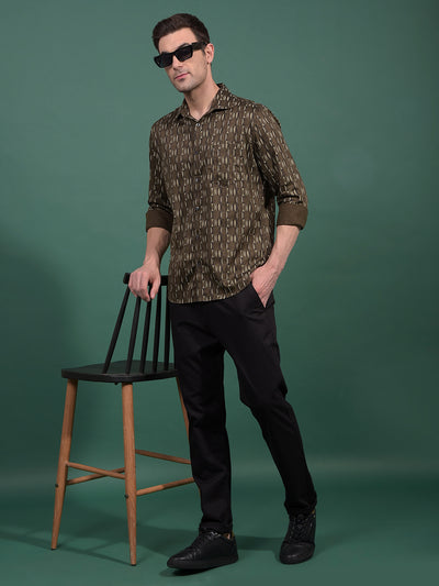 Olive Printed Shirt-Men Shirts-Crimsoune Club