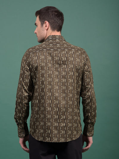 Olive Printed Shirt-Men Shirts-Crimsoune Club