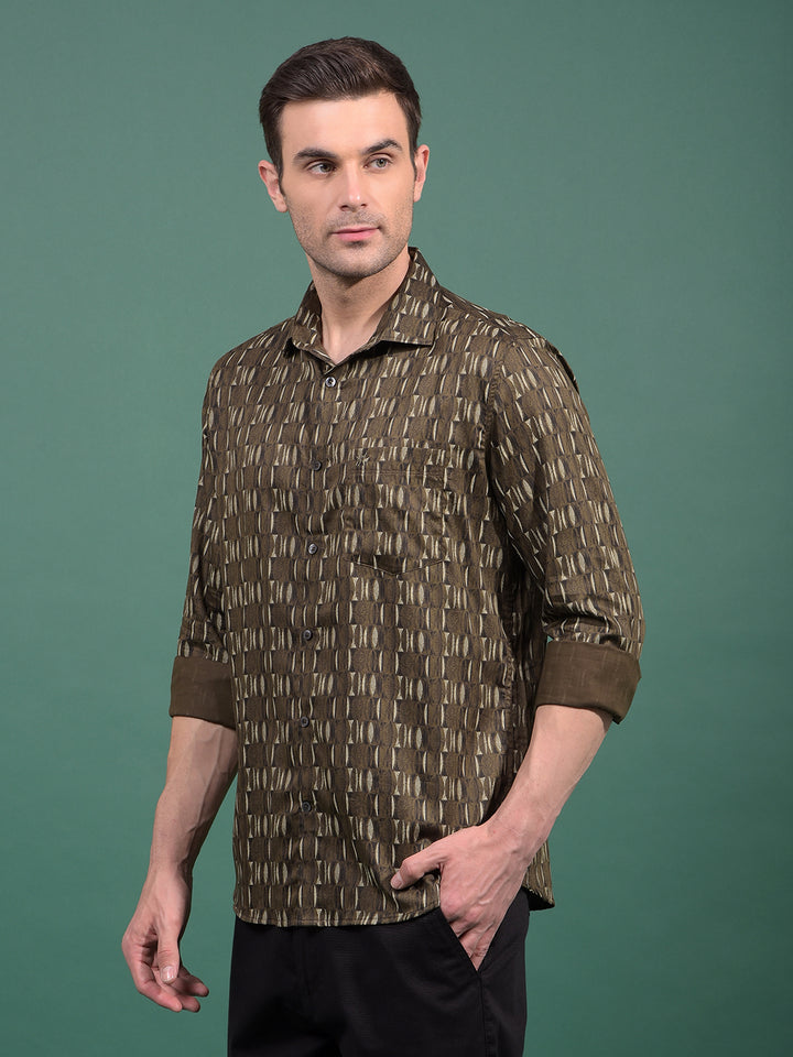 Olive Printed Shirt-Men Shirts-Crimsoune Club