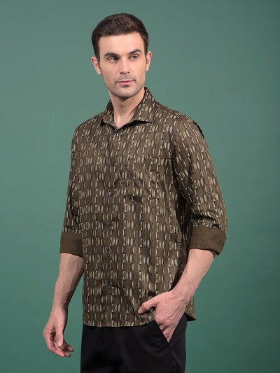 Olive Printed Shirt-Men Shirts-Crimsoune Club