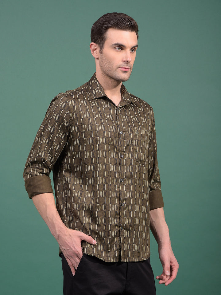Olive Printed Shirt-Men Shirts-Crimsoune Club
