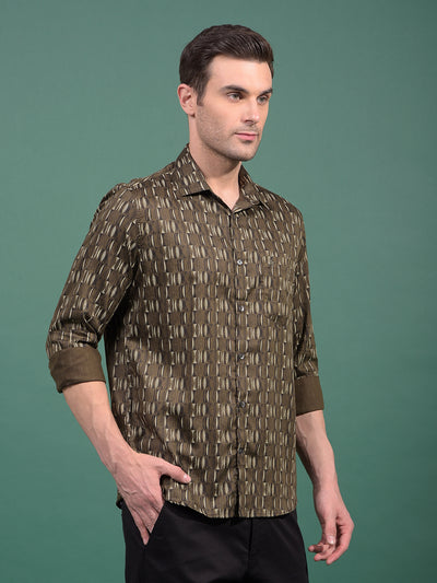 Olive Printed Shirt-Men Shirts-Crimsoune Club