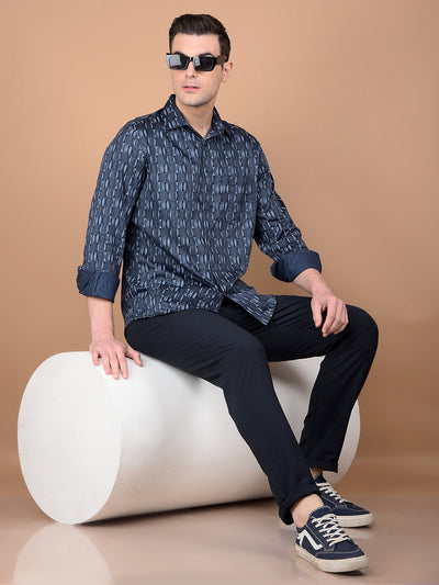 Blue Printed Shirt-Men Shirts-Crimsoune Club