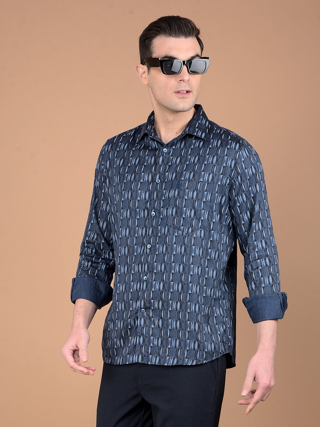 Blue Printed Shirt-Men Shirts-Crimsoune Club