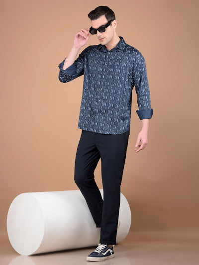 Blue Printed Shirt-Men Shirts-Crimsoune Club