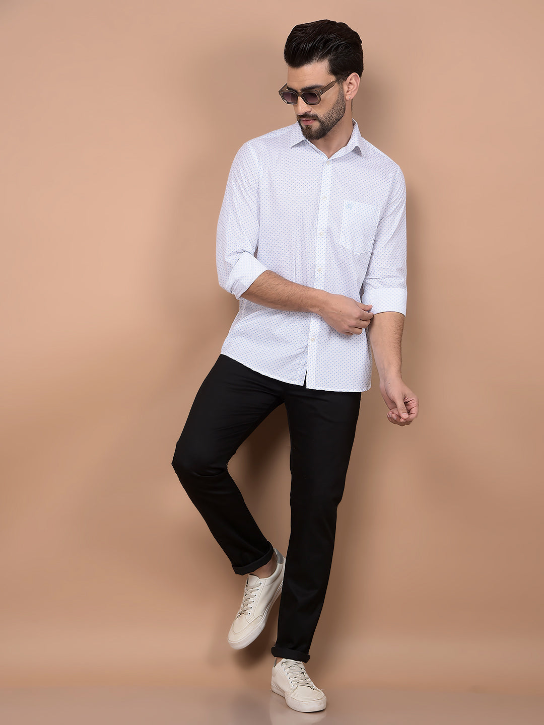 Blue Printed 100% Cotton Shirt-Men Shirts-Crimsoune Club