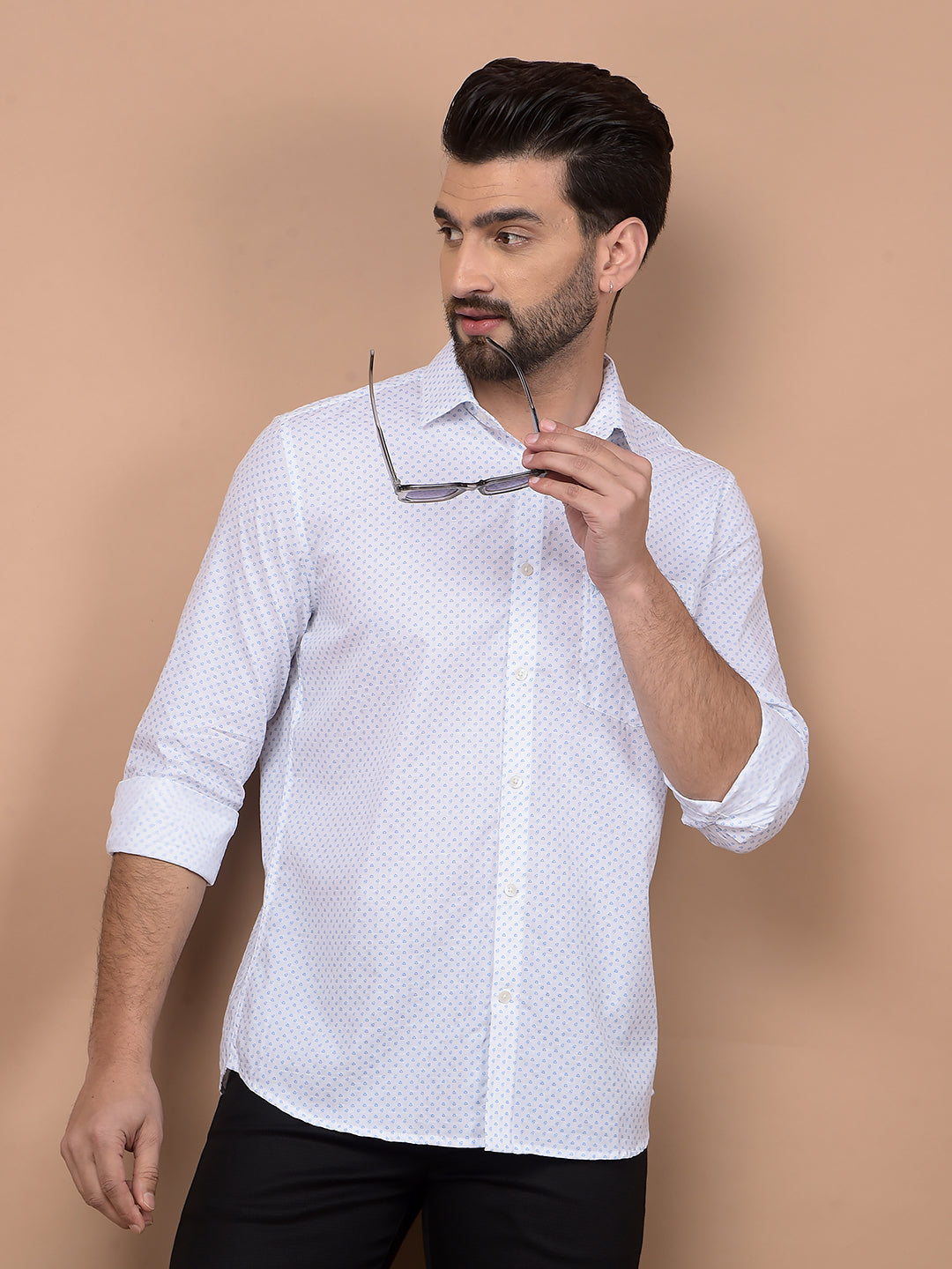 Blue Printed 100% Cotton Shirt-Men Shirts-Crimsoune Club