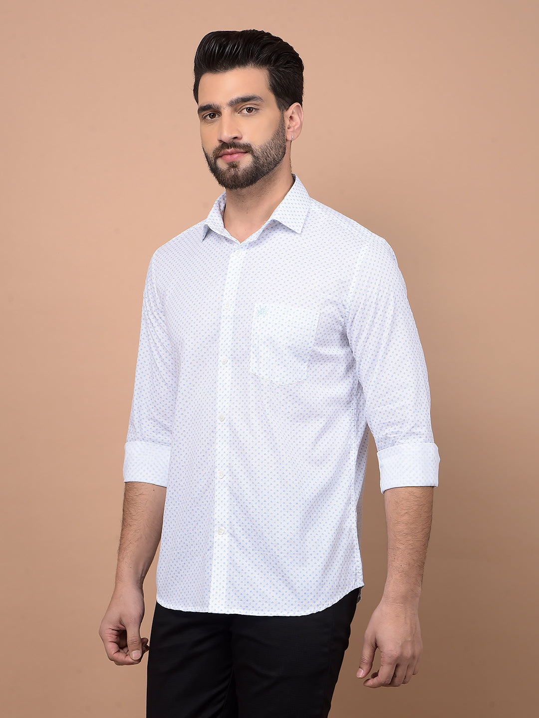 Blue Printed 100% Cotton Shirt-Men Shirts-Crimsoune Club