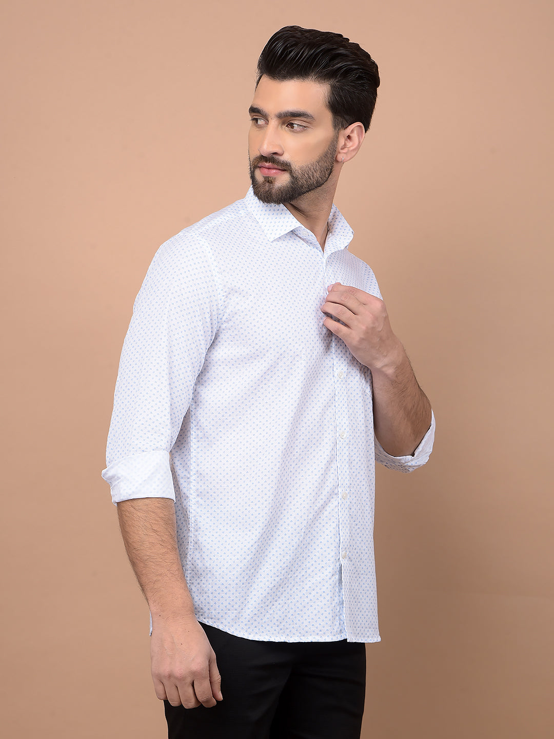 Blue Printed 100% Cotton Shirt-Men Shirts-Crimsoune Club