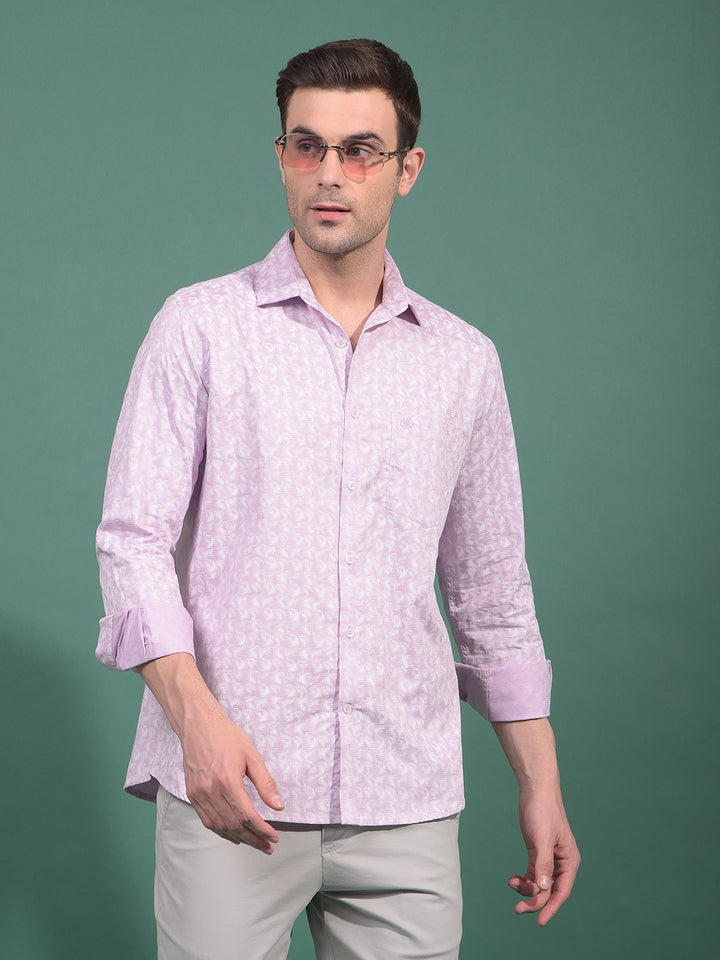 Purple Floral Print 100% Cotton Shirt-Men Shirts-Crimsoune Club