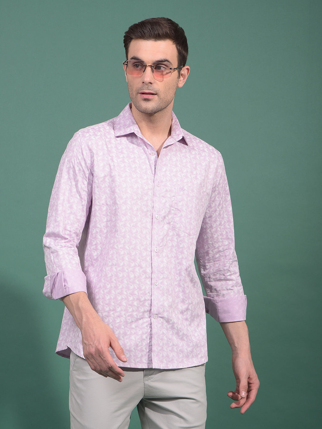 Purple Floral Print 100% Cotton Shirt-Men Shirts-Crimsoune Club