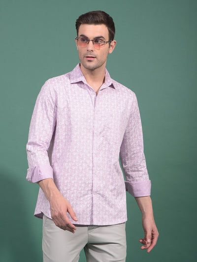 Purple Floral Print 100% Cotton Shirt-Men Shirts-Crimsoune Club