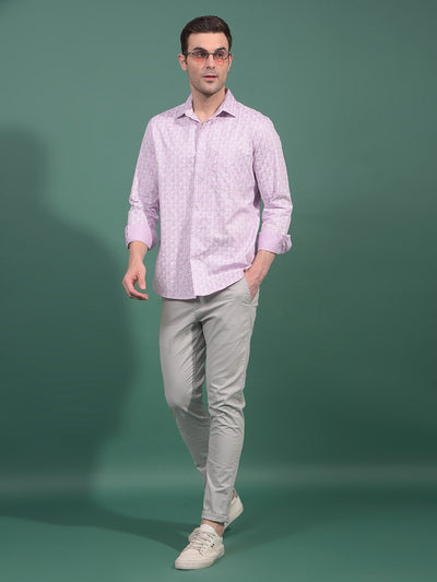 Purple Floral Print 100% Cotton Shirt-Men Shirts-Crimsoune Club