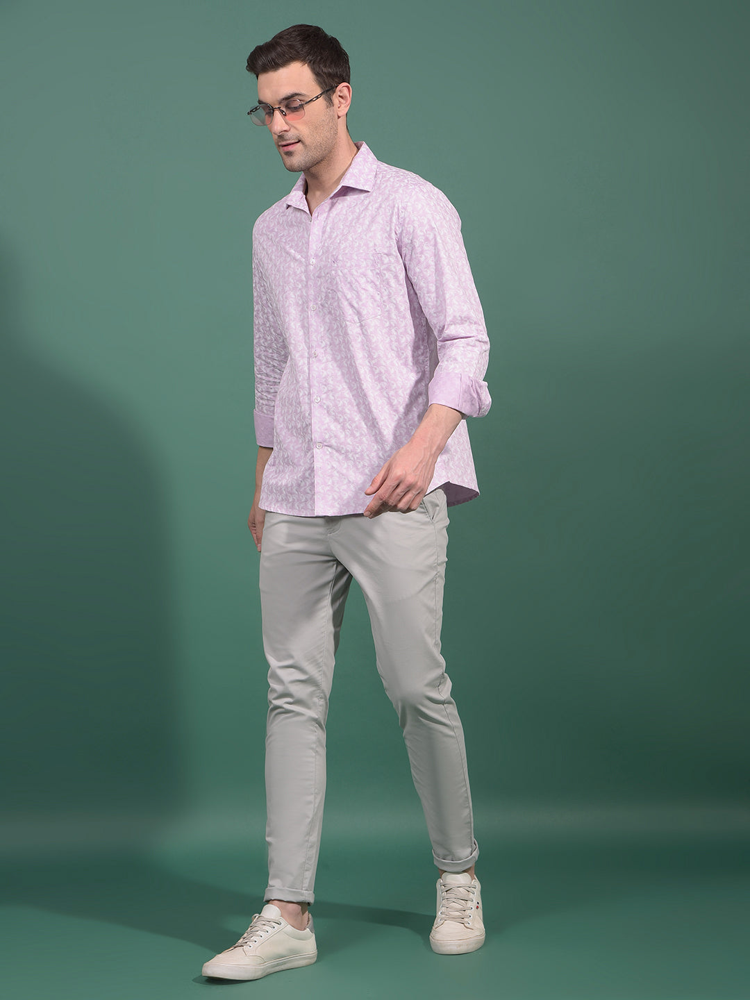 Purple Floral Print 100% Cotton Shirt-Men Shirts-Crimsoune Club