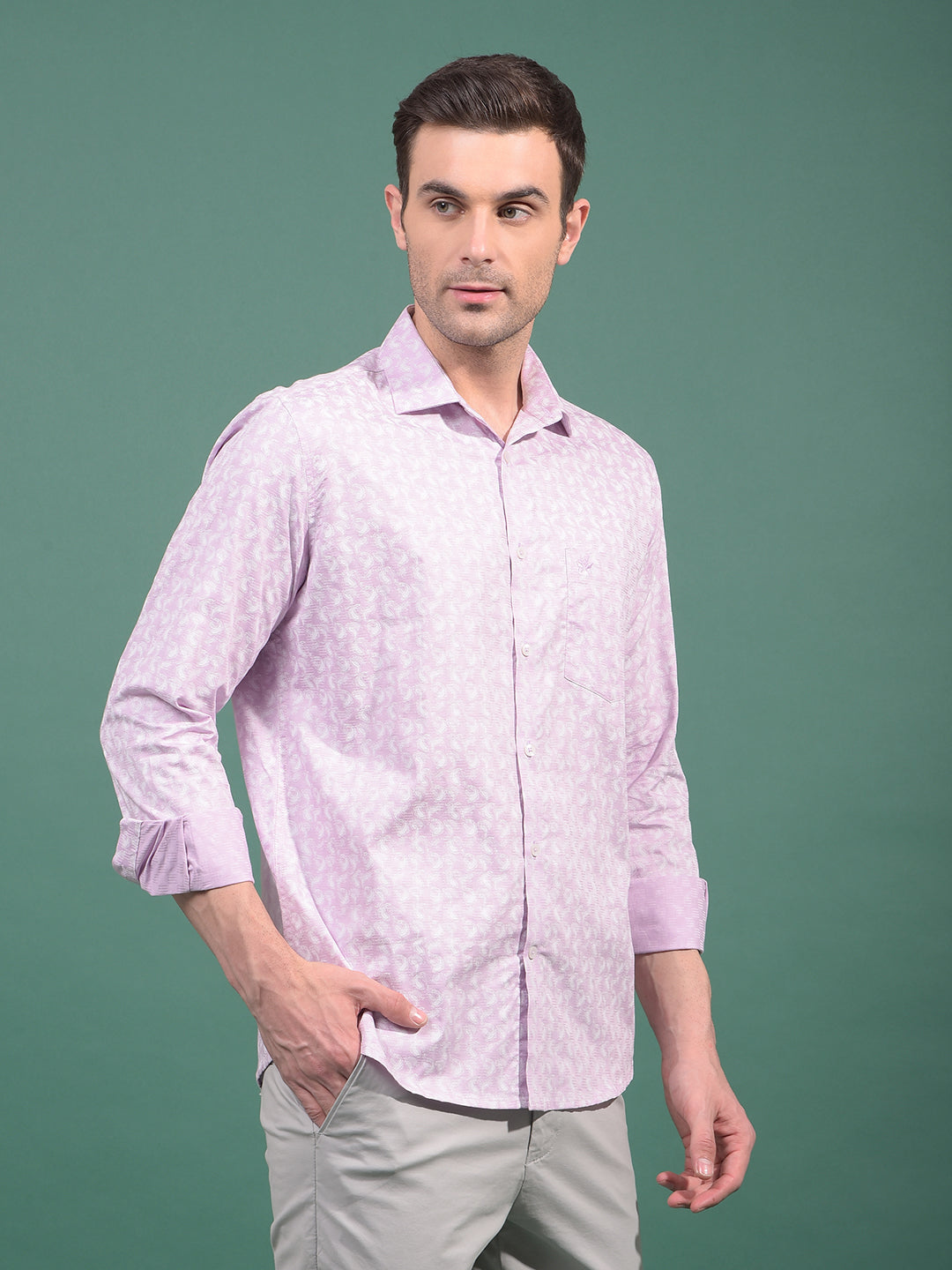 Purple Floral Print 100% Cotton Shirt-Men Shirts-Crimsoune Club