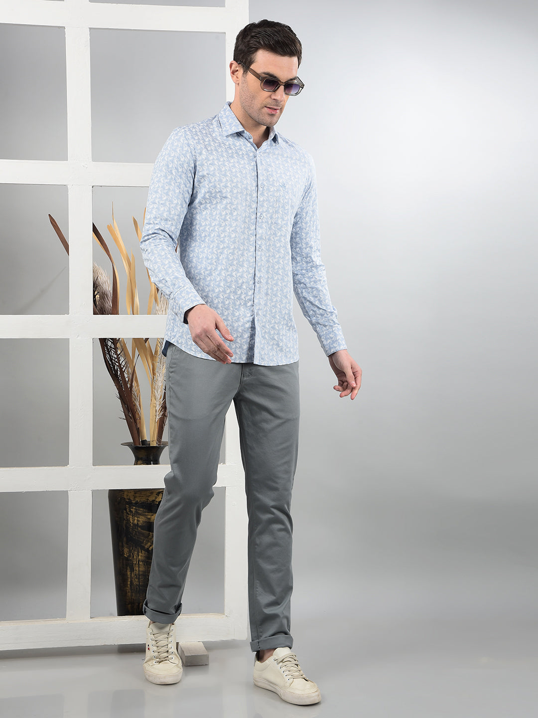 Blue Floral Print 100% Cotton Shirt-Men Shirts-Crimsoune Club