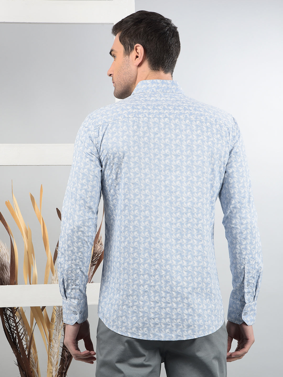 Blue Floral Print 100% Cotton Shirt-Men Shirts-Crimsoune Club