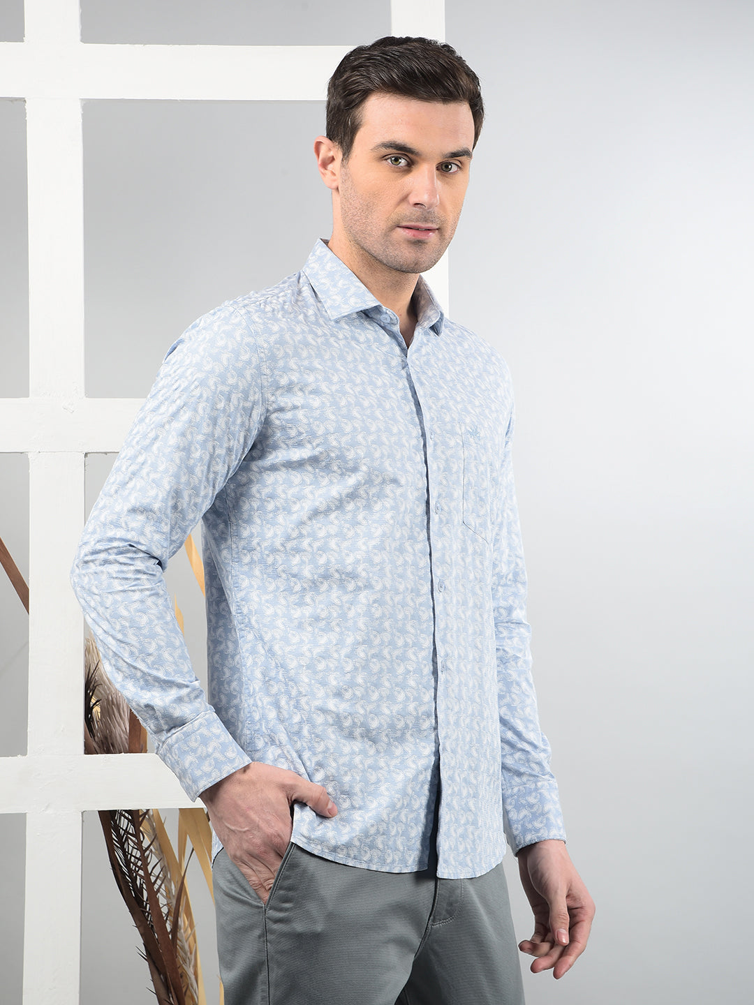 Blue Floral Print 100% Cotton Shirt-Men Shirts-Crimsoune Club