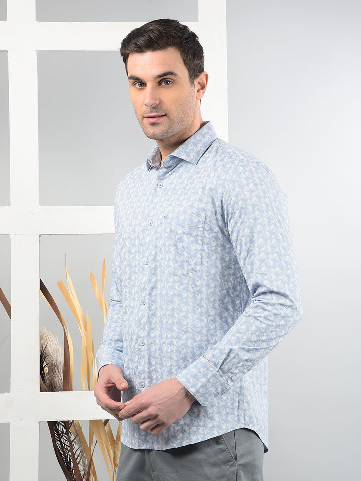 Blue Floral Print 100% Cotton Shirt-Men Shirts-Crimsoune Club