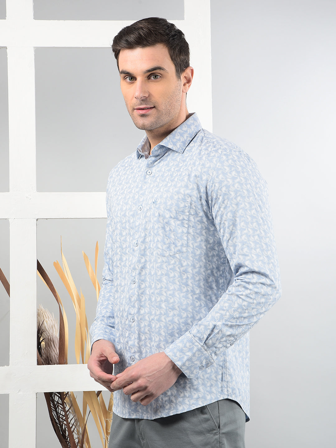 Blue Floral Print 100% Cotton Shirt-Men Shirts-Crimsoune Club