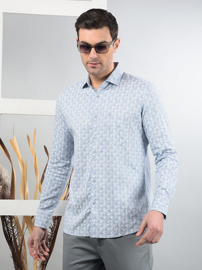 Blue Floral Print 100% Cotton Shirt-Men Shirts-Crimsoune Club