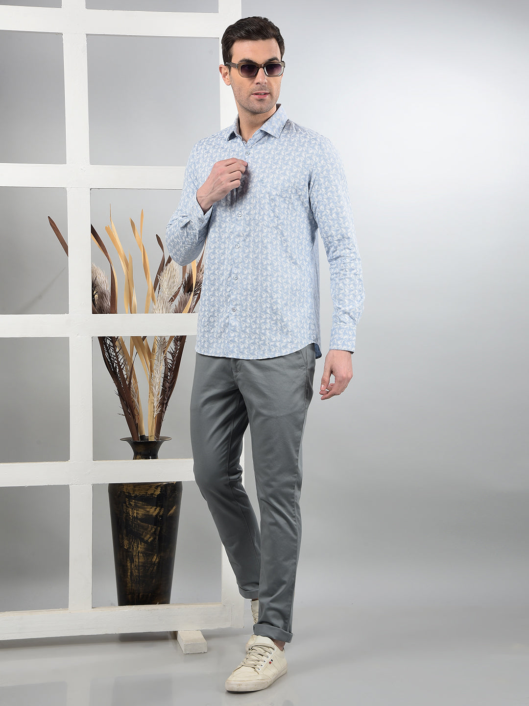Blue Floral Print 100% Cotton Shirt-Men Shirts-Crimsoune Club