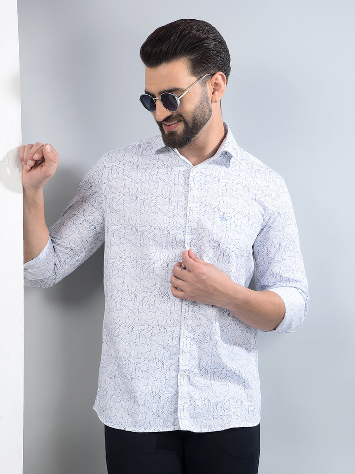 Blue Printed 100% Cotton Shirt-Men Shirts-Crimsoune Club